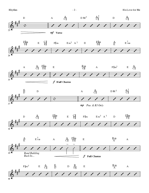 His Love For Me with Blessed Redeemer (Choral Anthem SATB) Rhythm Chart (Lillenas Choral / Arr. Cliff Duren)