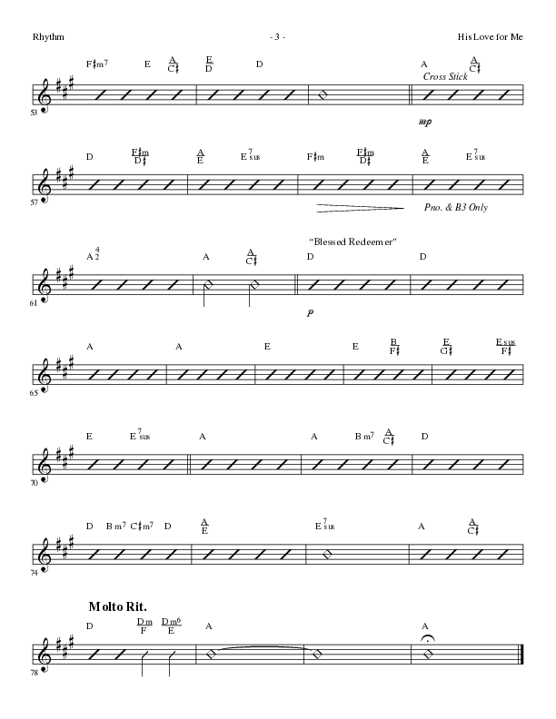 His Love For Me with Blessed Redeemer (Choral Anthem SATB) Rhythm Chart (Lillenas Choral / Arr. Cliff Duren)