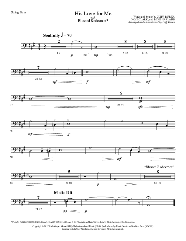 His Love For Me with Blessed Redeemer (Choral Anthem SATB) String Bass (Lillenas Choral / Arr. Cliff Duren)