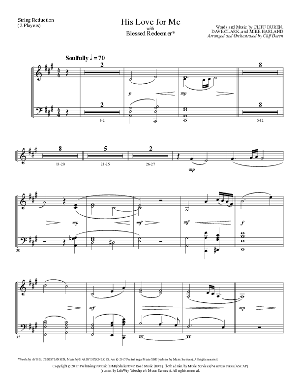 His Love For Me with Blessed Redeemer (Choral Anthem SATB) String Reduction (Lillenas Choral / Arr. Cliff Duren)