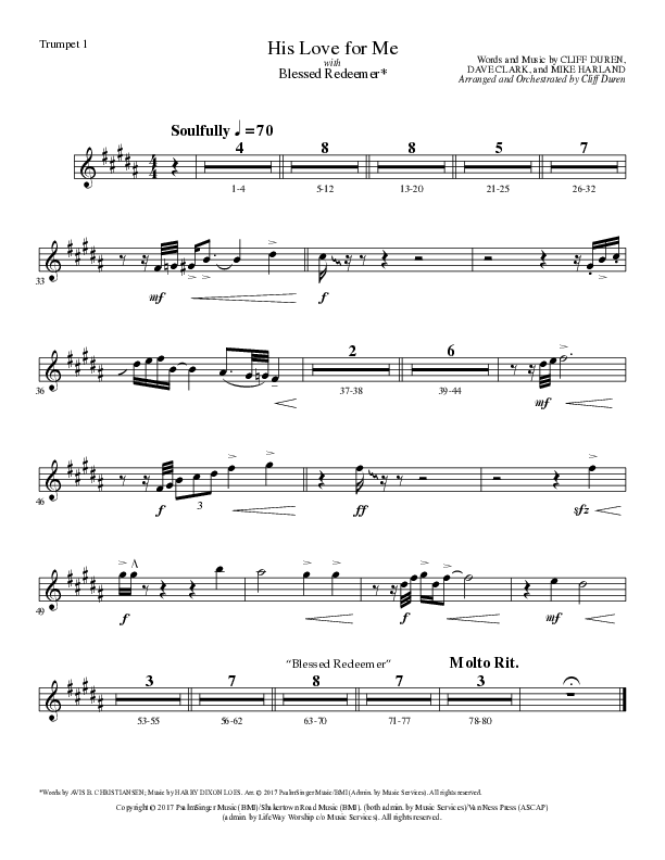 His Love For Me with Blessed Redeemer (Choral Anthem SATB) Trumpet 1 (Lillenas Choral / Arr. Cliff Duren)