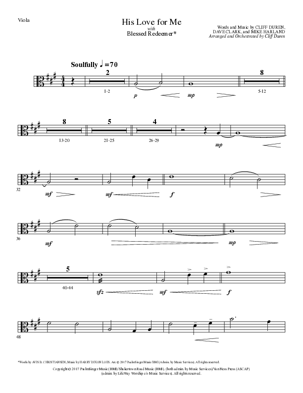 His Love For Me with Blessed Redeemer (Choral Anthem SATB) Viola (Lillenas Choral / Arr. Cliff Duren)