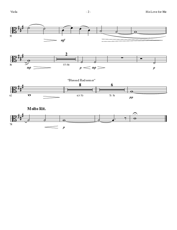 His Love For Me with Blessed Redeemer (Choral Anthem SATB) Viola (Lillenas Choral / Arr. Cliff Duren)