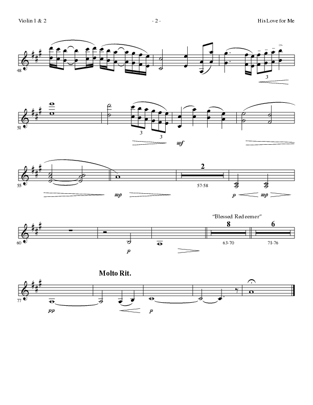 His Love For Me with Blessed Redeemer (Choral Anthem SATB) Violin 1/2 (Lillenas Choral / Arr. Cliff Duren)