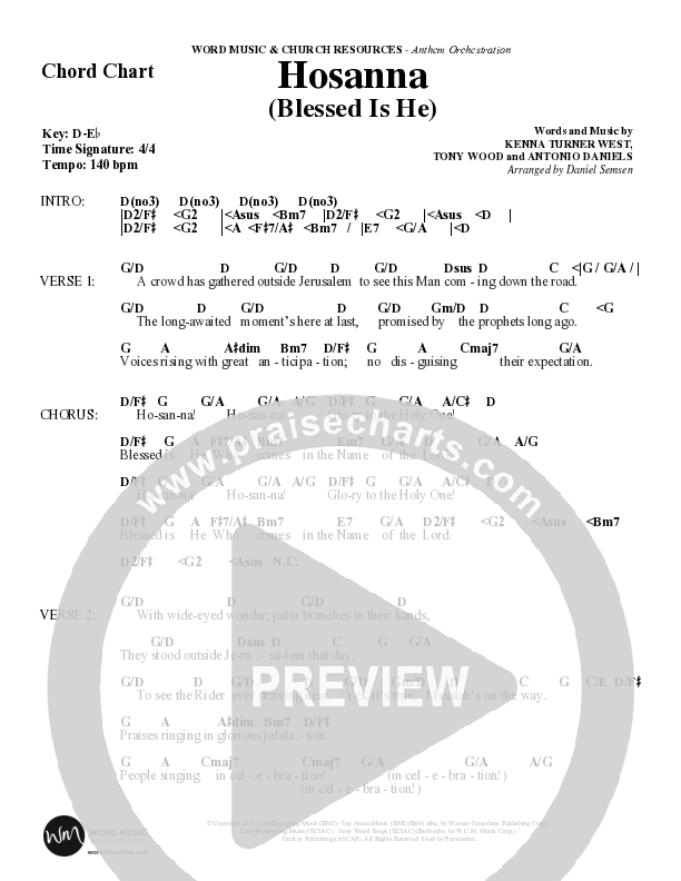 Hosanna Blessed Is He (Choral Anthem SATB) Chord Chart (Word Music Choral / Arr. Daniel Semsen)