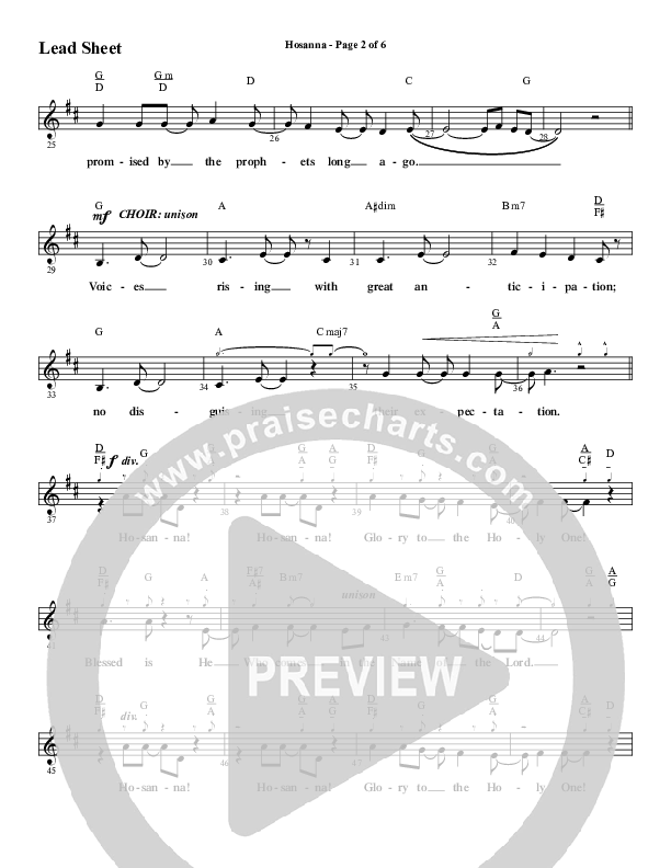 Hosanna Blessed Is He (Choral Anthem SATB) Lead Sheet (SAT) (Word Music Choral / Arr. Daniel Semsen)