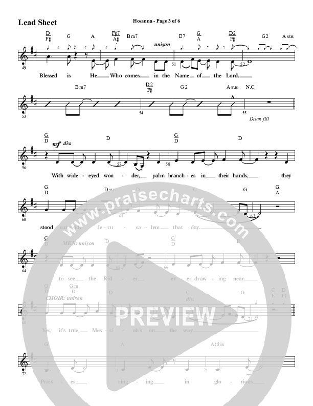Hosanna Blessed Is He (Choral Anthem SATB) Lead Sheet (SAT) (Word Music Choral / Arr. Daniel Semsen)
