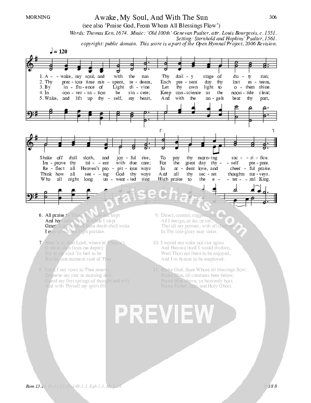Awake My Soul And With The Sun Hymn Sheet (SATB) (Traditional Hymn)