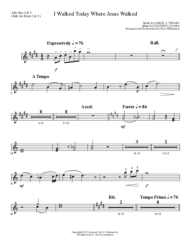 I Walked Today Where Jesus Walked (Choral Anthem SATB) Alto Sax 2 (Lillenas Choral / Arr. Dave Williamson)