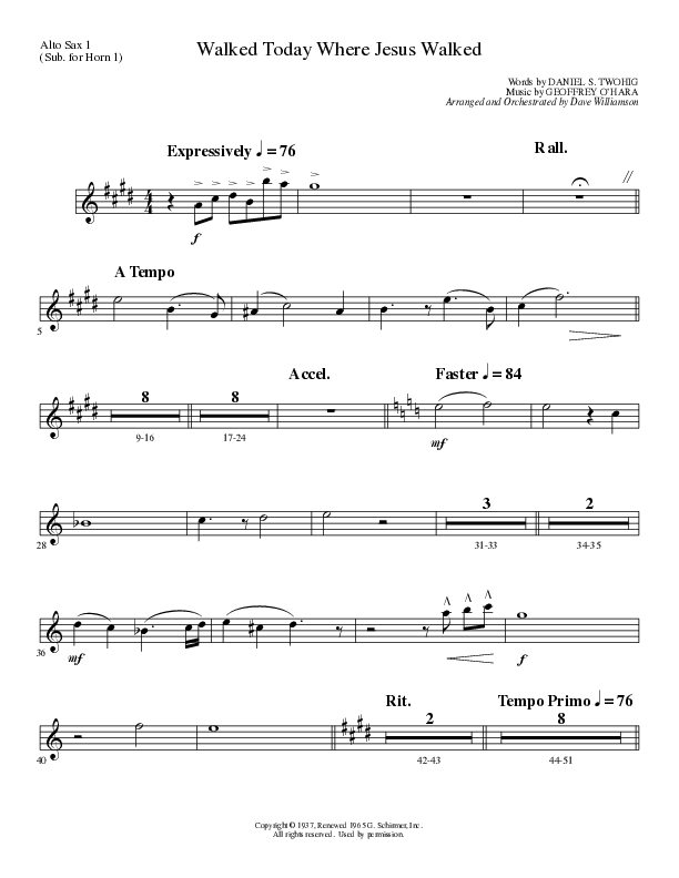 I Walked Today Where Jesus Walked (Choral Anthem SATB) Alto Sax (Lillenas Choral / Arr. Dave Williamson)