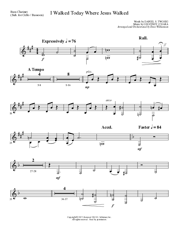 I Walked Today Where Jesus Walked (Choral Anthem SATB) Bass Clarinet (Lillenas Choral / Arr. Dave Williamson)