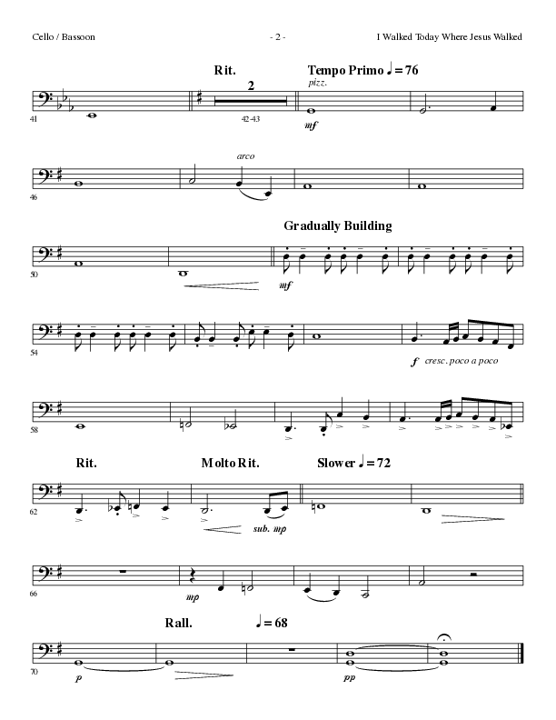 I Walked Today Where Jesus Walked (Choral Anthem SATB) Cello (Lillenas Choral / Arr. Dave Williamson)
