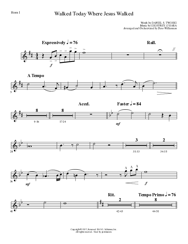 I Walked Today Where Jesus Walked (Choral Anthem SATB) French Horn 1 (Lillenas Choral / Arr. Dave Williamson)