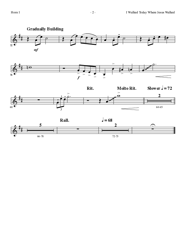 I Walked Today Where Jesus Walked (Choral Anthem SATB) French Horn 1 (Lillenas Choral / Arr. Dave Williamson)