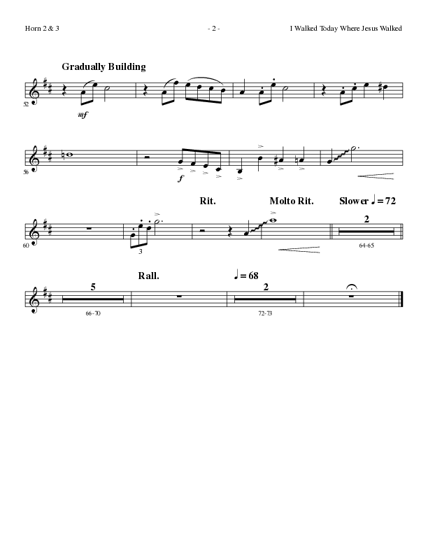 I Walked Today Where Jesus Walked (Choral Anthem SATB) French Horn 2 (Lillenas Choral / Arr. Dave Williamson)
