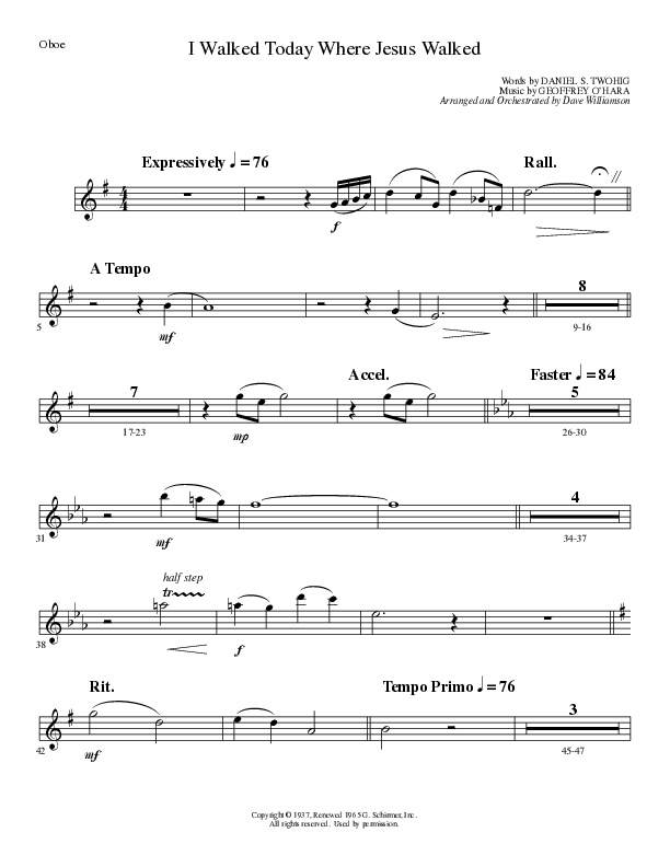I Walked Today Where Jesus Walked (Choral Anthem SATB) Oboe (Lillenas Choral / Arr. Dave Williamson)