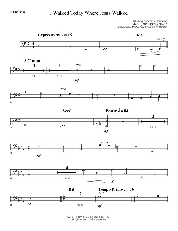 I Walked Today Where Jesus Walked (Choral Anthem SATB) String Bass (Lillenas Choral / Arr. Dave Williamson)