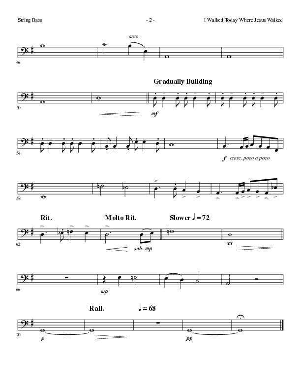 I Walked Today Where Jesus Walked (Choral Anthem SATB) String Bass (Lillenas Choral / Arr. Dave Williamson)