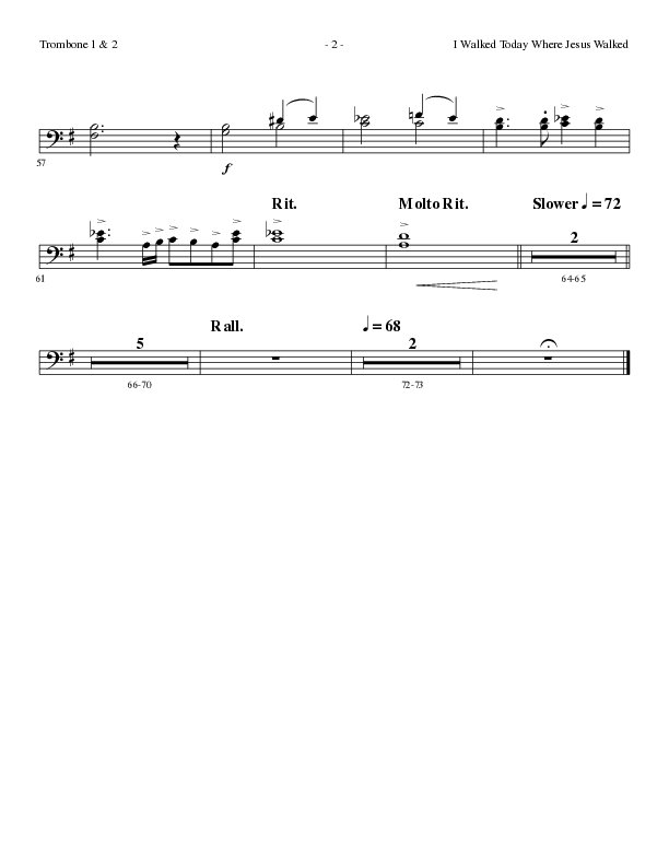 I Walked Today Where Jesus Walked (Choral Anthem SATB) Trombone 1/2 (Lillenas Choral / Arr. Dave Williamson)