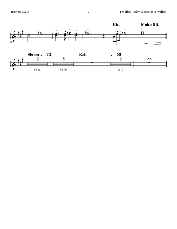 I Walked Today Where Jesus Walked (Choral Anthem SATB) Trumpet 2/3 (Lillenas Choral / Arr. Dave Williamson)