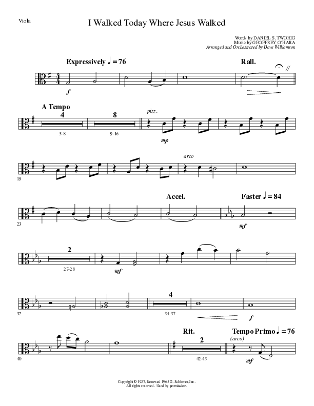 I Walked Today Where Jesus Walked (Choral Anthem SATB) Viola (Lillenas Choral / Arr. Dave Williamson)