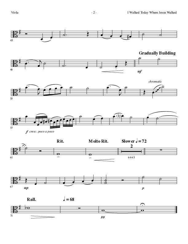 I Walked Today Where Jesus Walked (Choral Anthem SATB) Viola (Lillenas Choral / Arr. Dave Williamson)