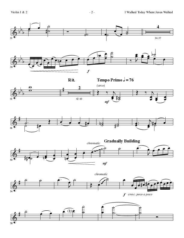 I Walked Today Where Jesus Walked (Choral Anthem SATB) Violin 1/2 (Lillenas Choral / Arr. Dave Williamson)