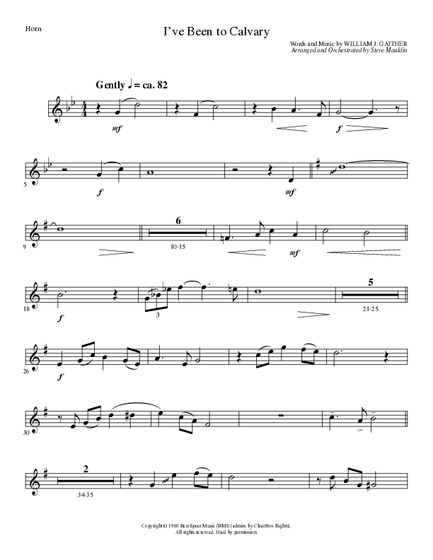 I’ve Been to Calvary (Choral Anthem SATB) French Horn (Lillenas Choral / Arr. Steve Mauldin)
