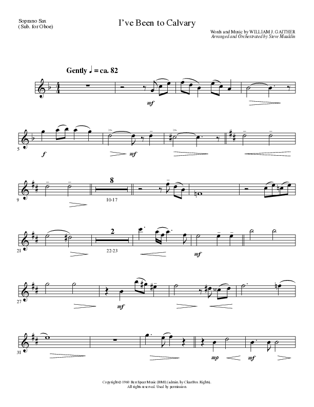 I’ve Been to Calvary (Choral Anthem SATB) Soprano Sax (Lillenas Choral / Arr. Steve Mauldin)