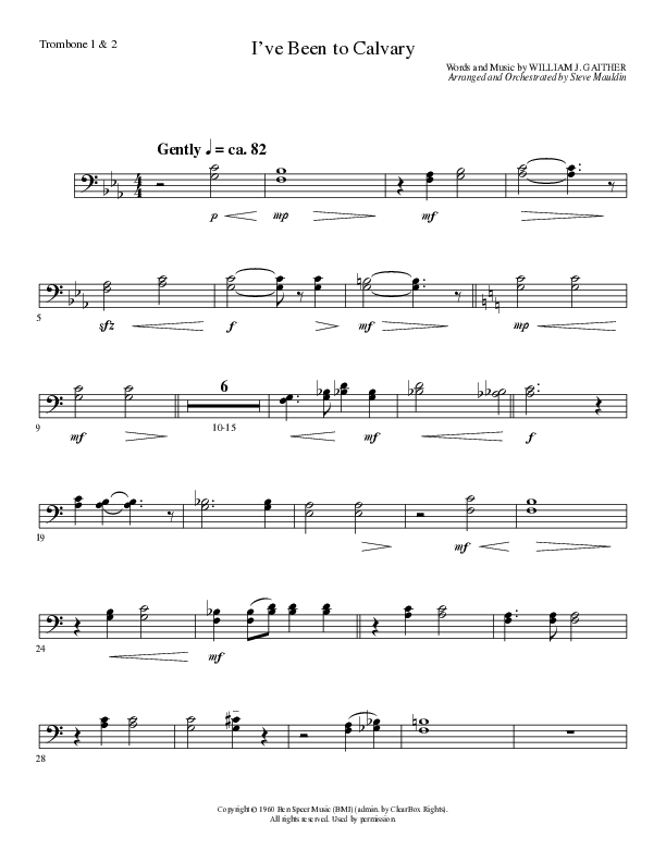 I’ve Been to Calvary (Choral Anthem SATB) Trombone 1/2 (Lillenas Choral / Arr. Steve Mauldin)