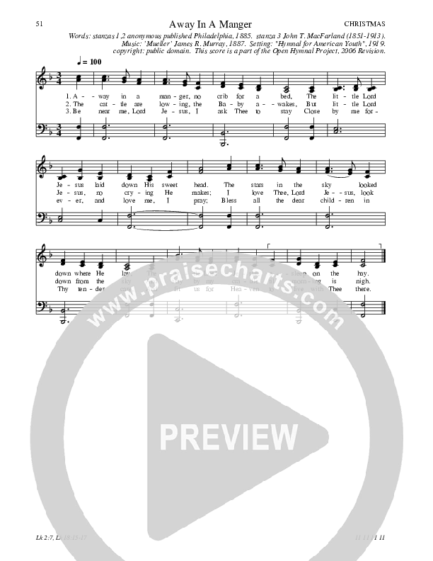Away In A Manger Hymn Sheet (SATB) (Traditional Hymn)