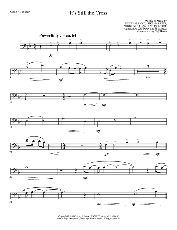 It’s Still The Cross (Choral Anthem SATB) Cello (Lillenas Choral / Arr. Cliff Duren / Arr. Mike Speck)