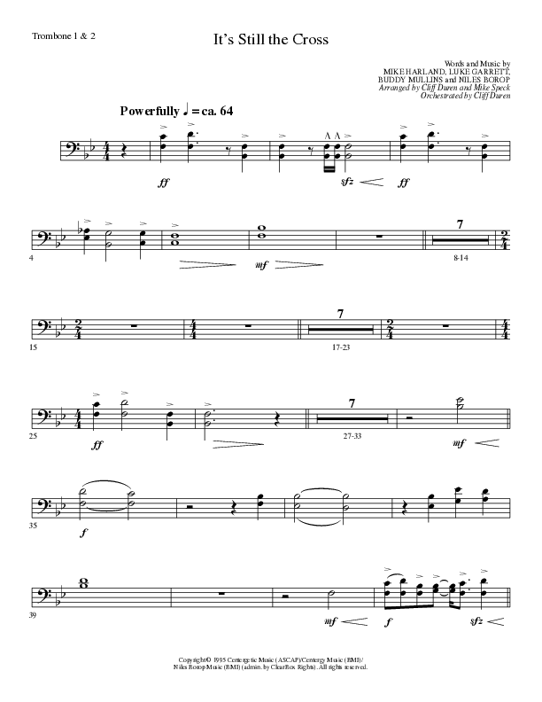 It’s Still The Cross (Choral Anthem SATB) Trombone 1/2 (Lillenas Choral / Arr. Cliff Duren / Arr. Mike Speck)