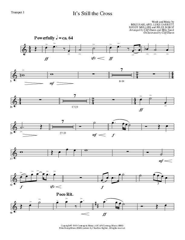 It’s Still The Cross (Choral Anthem SATB) Trumpet 1 (Lillenas Choral / Arr. Cliff Duren / Arr. Mike Speck)
