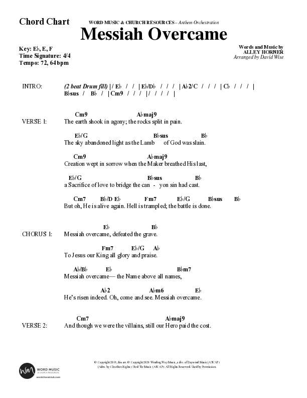 Messiah Overcame (Choral Anthem SATB) Chord Chart (Word Music Choral / Arr. David Wise / Orch. David Shipps)