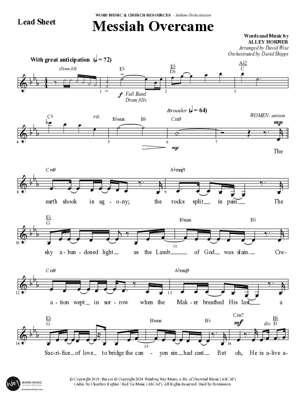 Messiah Overcame (Choral Anthem SATB) Lead Sheet (SAT) (Word Music Choral / Arr. David Wise / Orch. David Shipps)