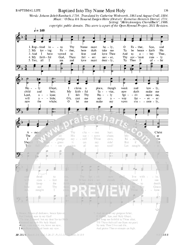 Baptized Into Thy Name Most Holy Hymn Sheet (SATB) (Traditional Hymn)