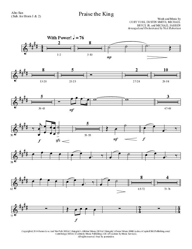 Praise The King (Choral Anthem SATB) Alto Sax (Lillenas Choral / Arr. Nick Robertson)