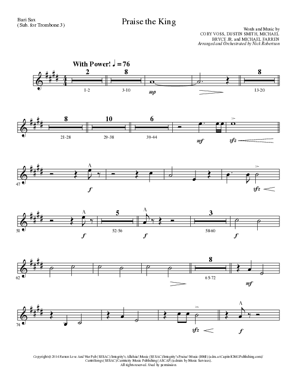 Praise The King (Choral Anthem SATB) Bari Sax (Lillenas Choral / Arr. Nick Robertson)