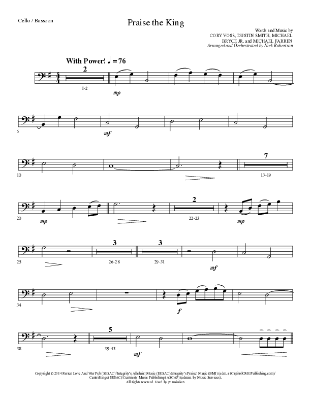 Praise The King (Choral Anthem SATB) Cello (Lillenas Choral / Arr. Nick Robertson)