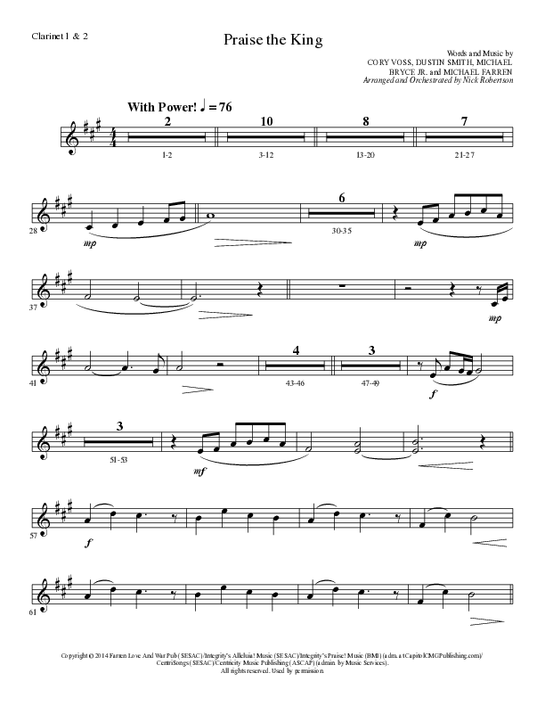 Praise The King (Choral Anthem SATB) Clarinet 1/2 (Lillenas Choral / Arr. Nick Robertson)