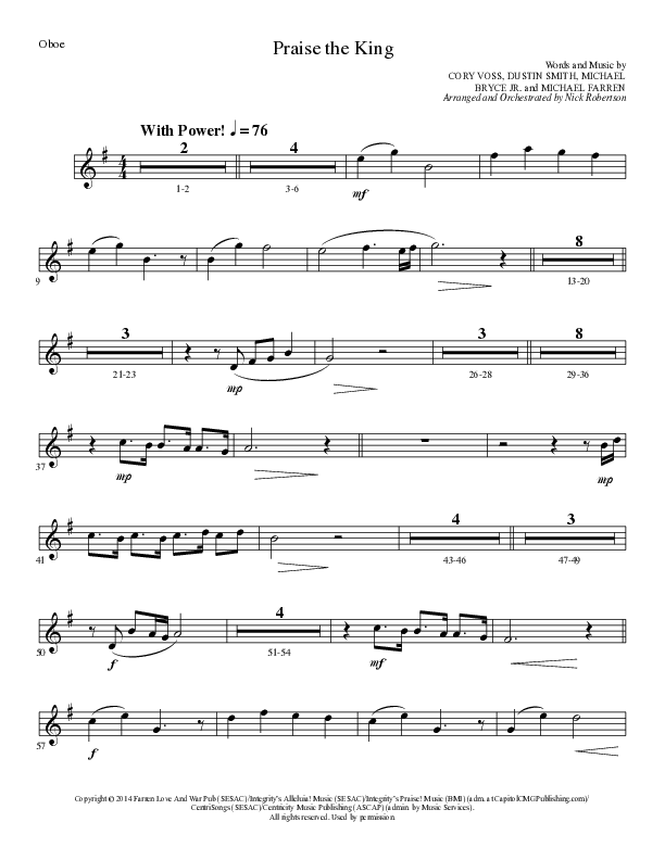 Praise The King (Choral Anthem SATB) Oboe (Lillenas Choral / Arr. Nick Robertson)