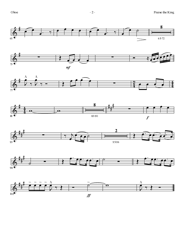Praise The King (Choral Anthem SATB) Oboe (Lillenas Choral / Arr. Nick Robertson)