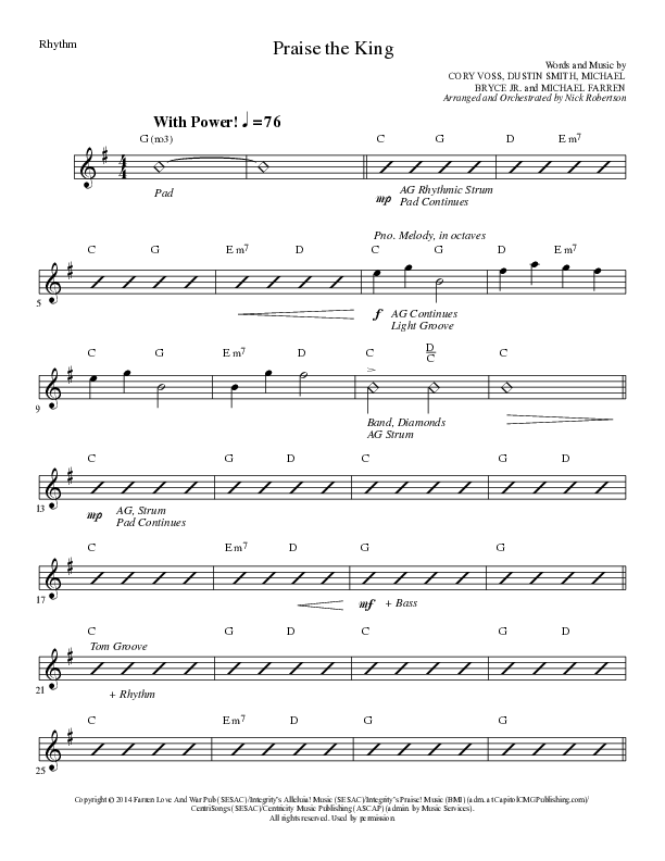 Praise The King (Choral Anthem SATB) Rhythm Chart (Lillenas Choral / Arr. Nick Robertson)