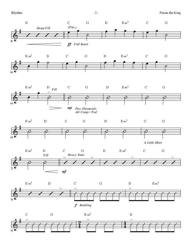 Praise The King (Choral Anthem SATB) Rhythm Chart (Lillenas Choral / Arr. Nick Robertson)