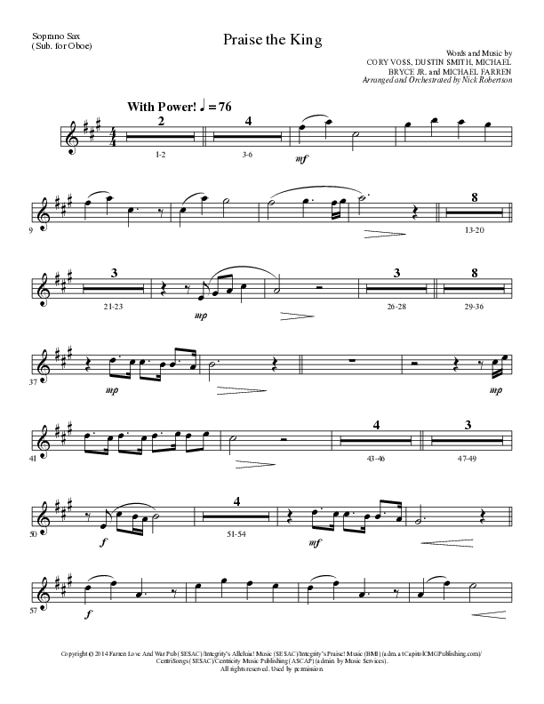 Praise The King (Choral Anthem SATB) Soprano Sax (Lillenas Choral / Arr. Nick Robertson)