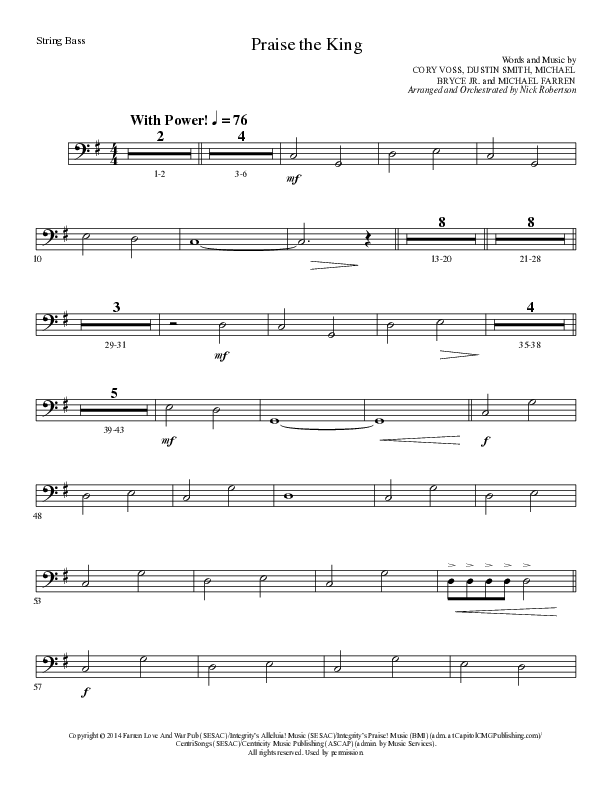 Praise The King (Choral Anthem SATB) String Bass (Lillenas Choral / Arr. Nick Robertson)
