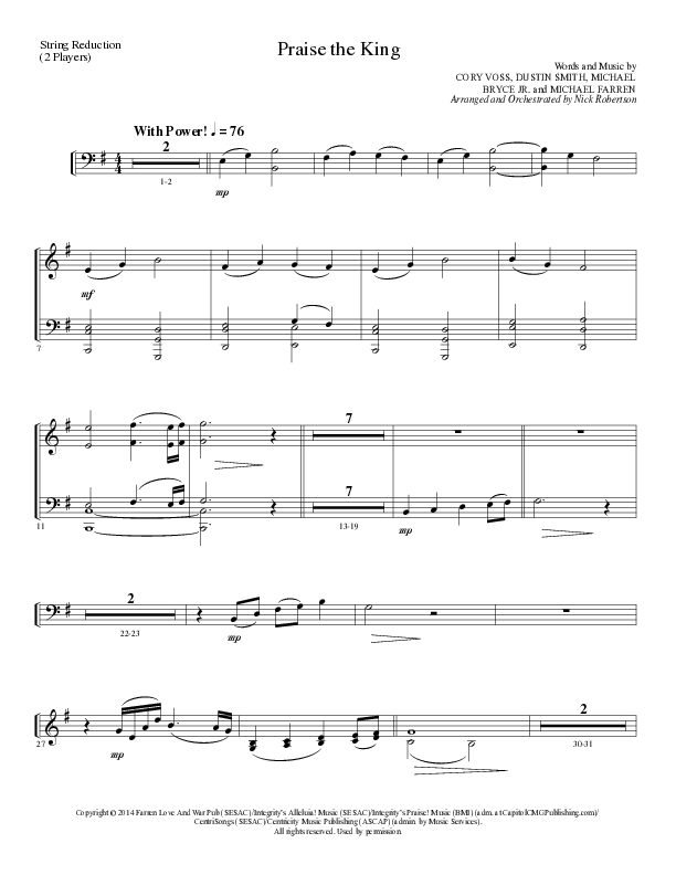Praise The King (Choral Anthem SATB) String Reduction (Lillenas Choral / Arr. Nick Robertson)
