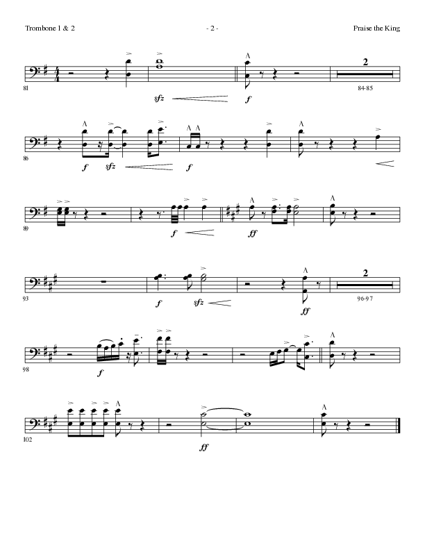 Praise The King (Choral Anthem SATB) Trombone 1/2 (Lillenas Choral / Arr. Nick Robertson)