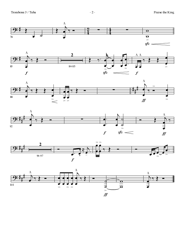 Praise The King (Choral Anthem SATB) Trombone 3/Tuba (Lillenas Choral / Arr. Nick Robertson)